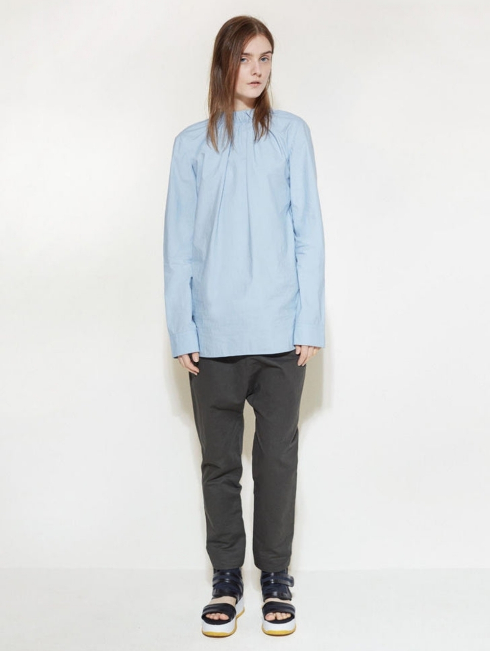 Rare Find - Marni Women's Sky Blue Gathered Poplin Blouse-Size 40 (US Size 8–10)